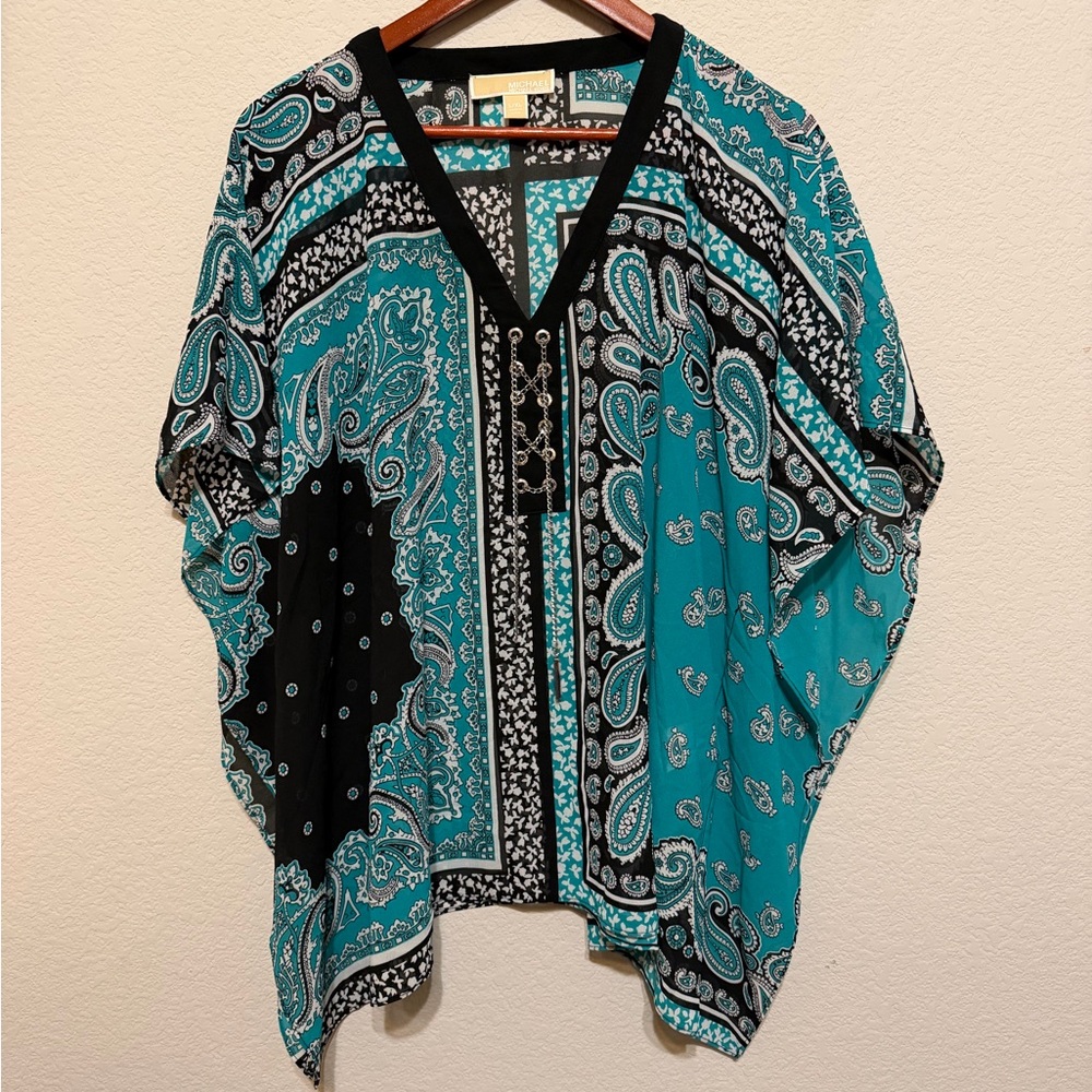 MICHAEL Michael Kors Teal and Black Paisley Blouse